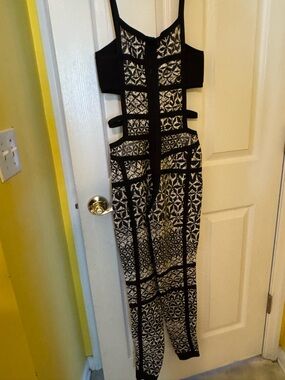 Black & White Cutout Patterned Jumpsuit